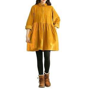 Mustard yellow courdoroy longsleeve babydoll dress
